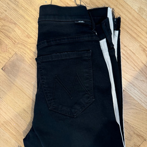 MOTHER Step Fray Insider Crop JEANS Guilty Racer Black White Stripe Size 27 $248 - Picture 3 of 12